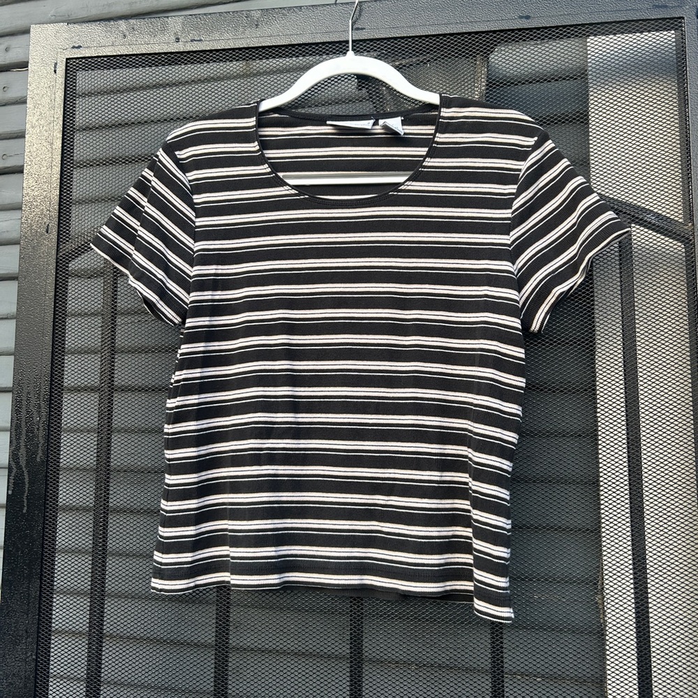 Croft & Barrow Vintage Black and White Striped Tee